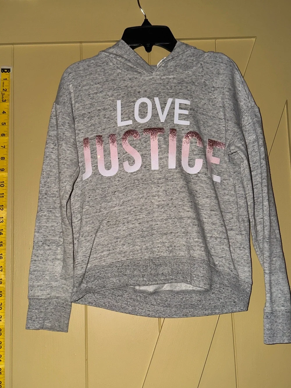 Justice Girls 8/10 Gray Love Justice Graphic Hoodie Pink Glitter